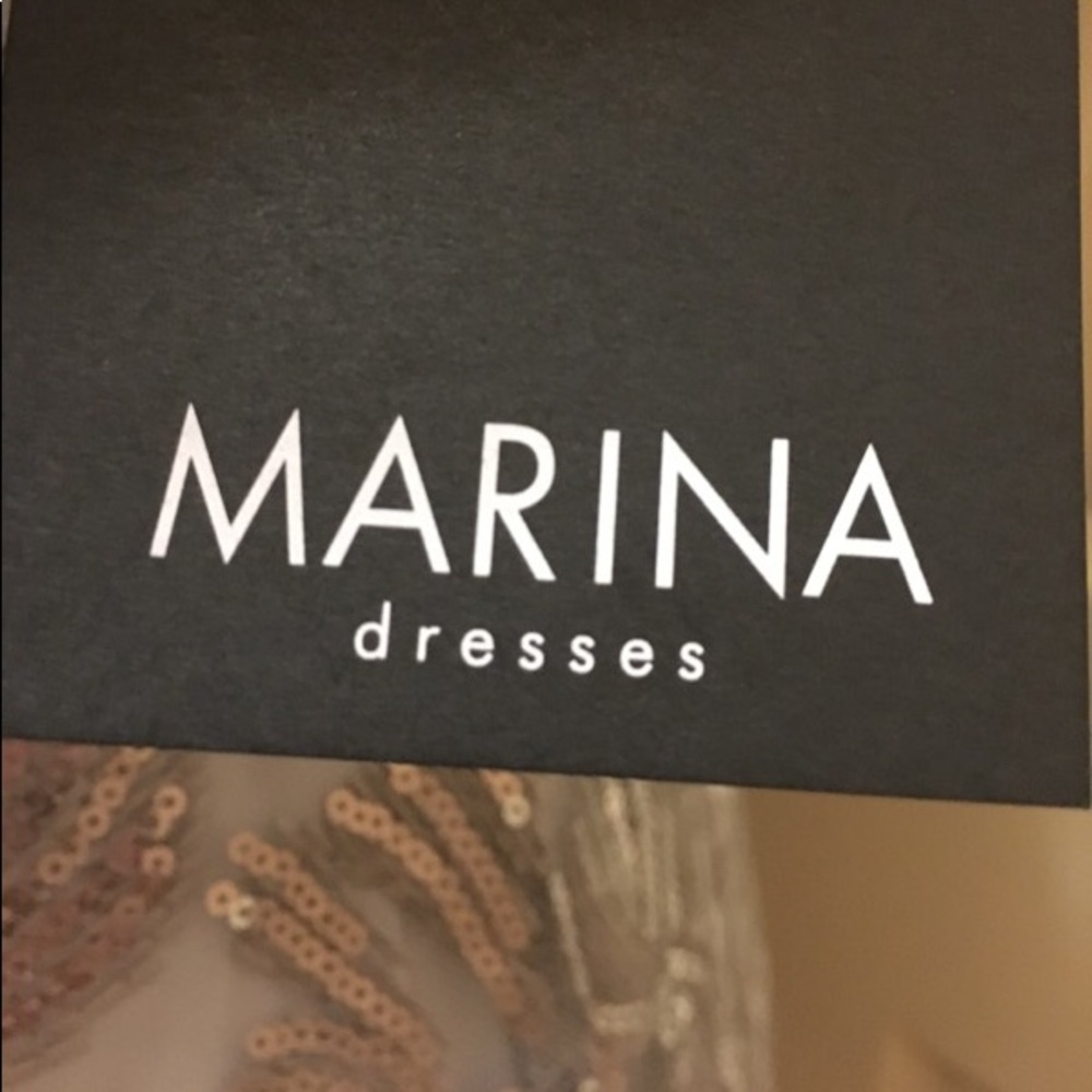 Marina Petite Embroidered Lace Dress Silver 6P - Picture 6 of 8